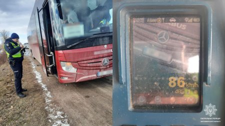 На трасах Житомирщини патрульні зупинили два автобуси за перевищення швидкості