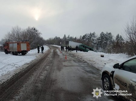 У Бердичівському районі вантажівка протаранила автобус, що стояв на зупинці